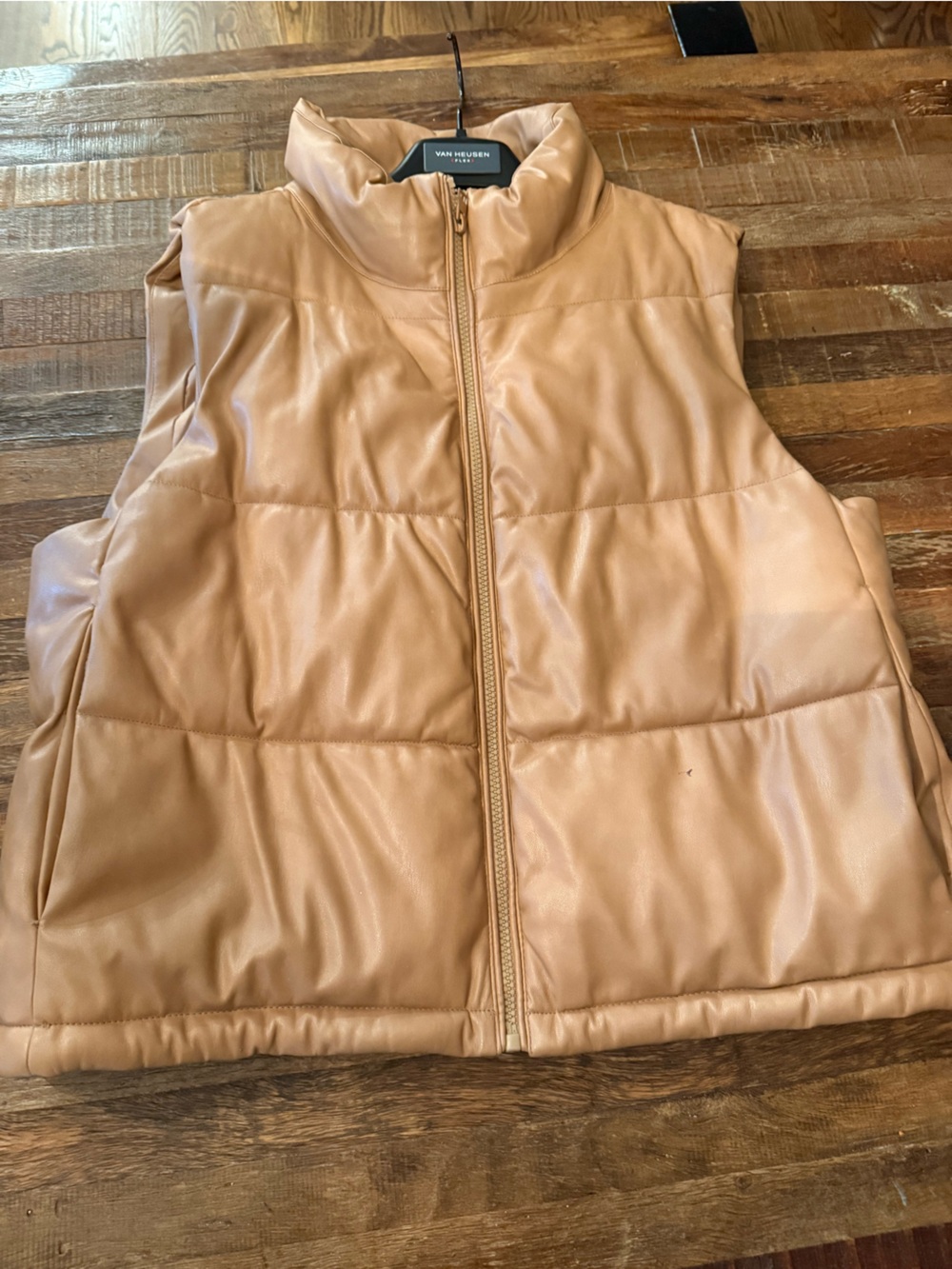 bagatelle women’s large light Tan Leather-Look Quilted Vest